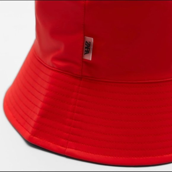 Zara Red Rubberized Bucket Hat Sz M NWT main image 3